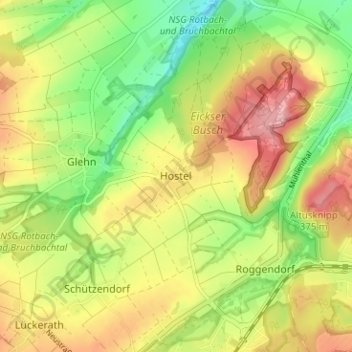 Topografische Karte Hostel, Höhe, Relief