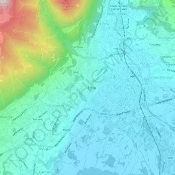 Topografische Karte Erba Alta, Höhe, Relief