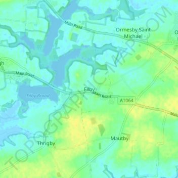 Topografische Karte Filby, Höhe, Relief