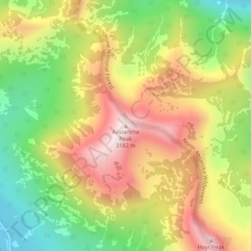 Topografische Karte Avalanche Peak, Höhe, Relief