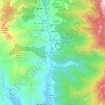 Topografische Karte Ponteprimario, Höhe, Relief