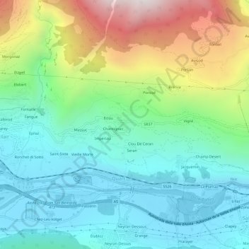 Topografische Karte Argnod, Höhe, Relief