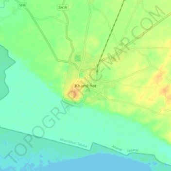 Topografische Karte Khambhat, Höhe, Relief