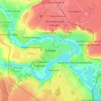 Topografische Karte Troitsk, Höhe, Relief