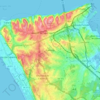 Topografische Karte Sobreda, Höhe, Relief