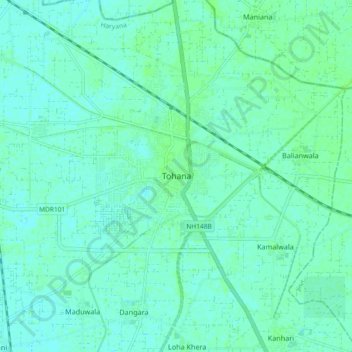 Topografische Karte Tohana, Höhe, Relief