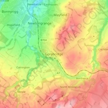 Topografische Karte Gorebridge, Höhe, Relief