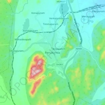 Topografische Karte Penukonda, Höhe, Relief