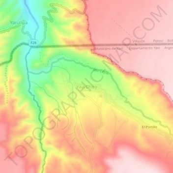 Topografische Karte Yavi Chico, Höhe, Relief