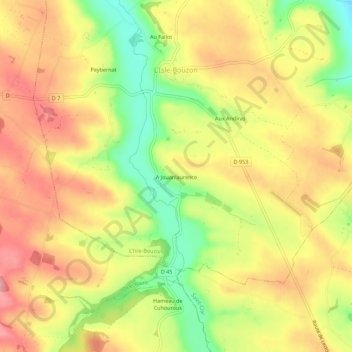 Topografische Karte A Jouanlaurence, Höhe, Relief