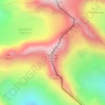 Topografische Karte Nenskra, Höhe, Relief