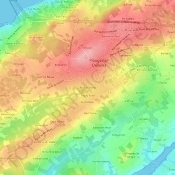 Topografische Karte Toull-ar-Ranig, Höhe, Relief
