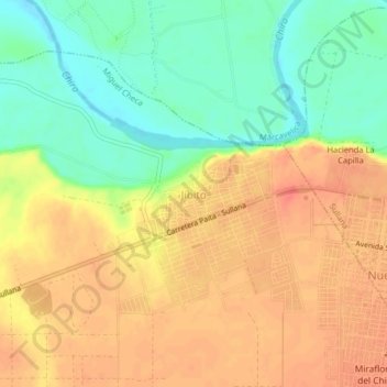 Topografische Karte Jíbito, Höhe, Relief