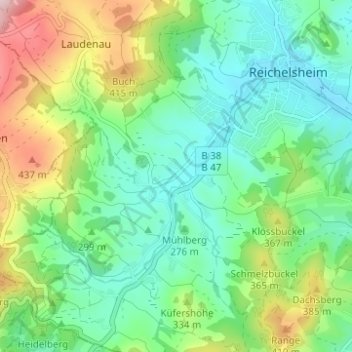 Topografische Karte Klein-Gumpen, Höhe, Relief