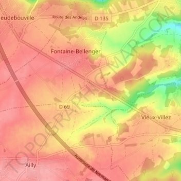 Topografische Karte Gournay, Höhe, Relief