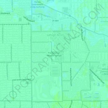 Topografische Karte Presbyterian Villas Of Lehigh, Höhe, Relief