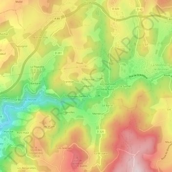Topografische Karte Lombard, Höhe, Relief