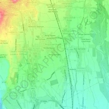 Topografische Karte Borgo Zamparo, Höhe, Relief