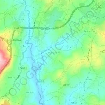 Topografische Karte Pedreira, Höhe, Relief