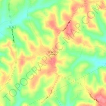Topografische Karte Valley Creek Junction, Höhe, Relief