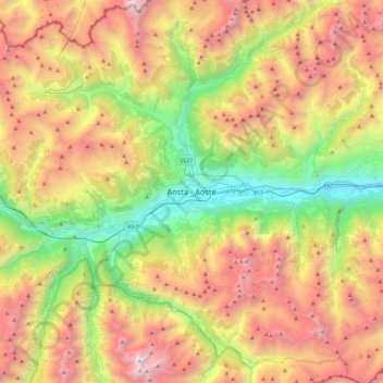 Topografische Karte Aosta / Aoste, Höhe, Relief