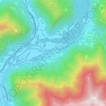 Topografische Karte Caorera, Höhe, Relief
