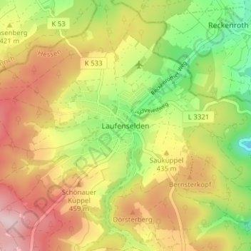 Topografische Karte Laufenselden, Höhe, Relief