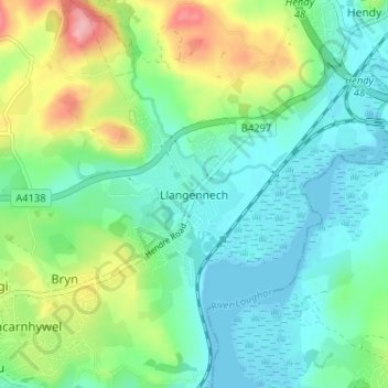 Topografische Karte Llangennech, Höhe, Relief