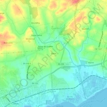 Topografische Karte Piares, Höhe, Relief