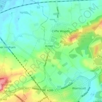 Topografische Karte Lee Green, Höhe, Relief