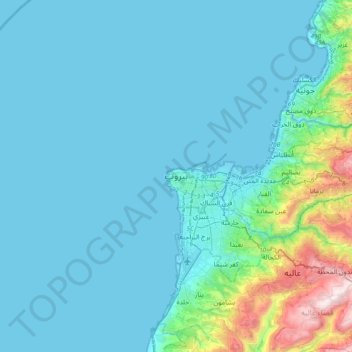 Topografische Karte Beirut, Höhe, Relief