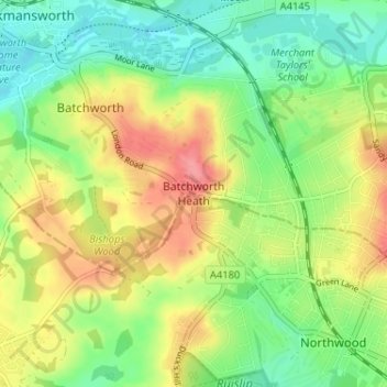 Topografische Karte Batchworth Heath, Höhe, Relief