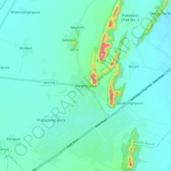 Topografische Karte Neemrana, Höhe, Relief