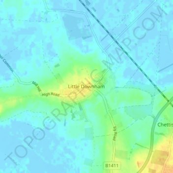 Topografische Karte Little Downham, Höhe, Relief