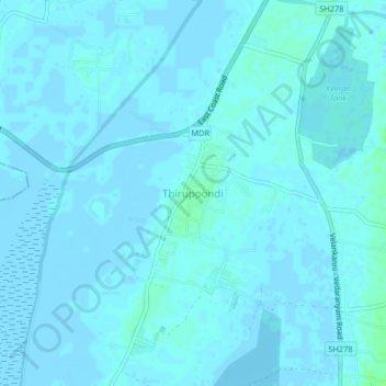 Topografische Karte Thirupoondi, Höhe, Relief