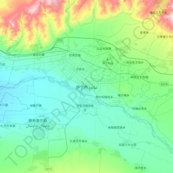 Topografische Karte Yining/Qulja, Höhe, Relief