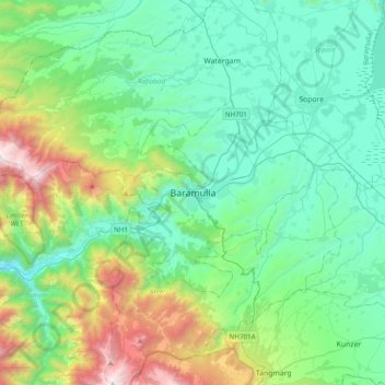 Topografische Karte Baramulla, Höhe, Relief