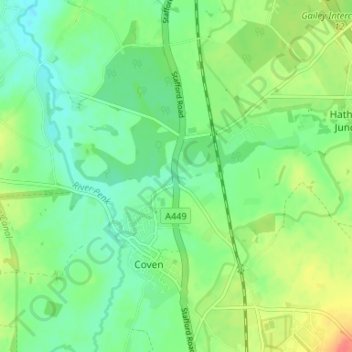 Topografische Karte Standeford, Höhe, Relief