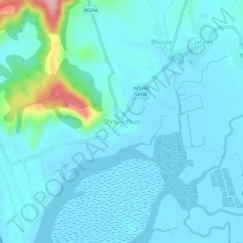 Topografische Karte Shrivardhan, Höhe, Relief