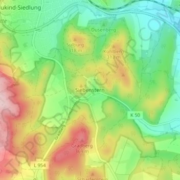 Topografische Karte Siebenstern, Höhe, Relief