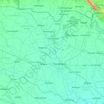 Topografische Karte Gorakhpur, Höhe, Relief