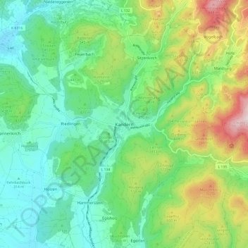 Topografische Karte Kandern, Höhe, Relief