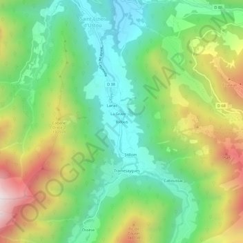 Topografische Karte Bidous, Höhe, Relief