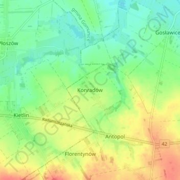 Topografische Karte Konradów, Höhe, Relief