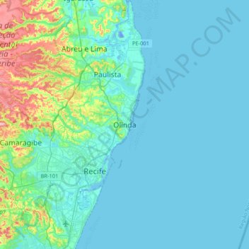 Topografische Karte Olinda, Höhe, Relief