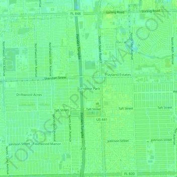 Topografische Karte Sunshine Park, Höhe, Relief