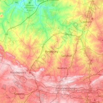 Topografische Karte Randburg, Höhe, Relief