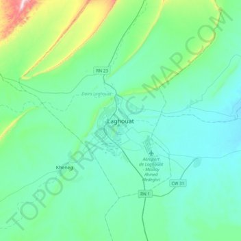 Topografische Karte Laghouat, Höhe, Relief