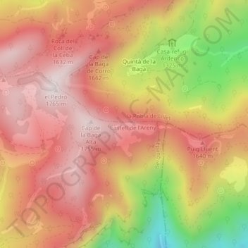 Topografische Karte Collada Fonda, Höhe, Relief