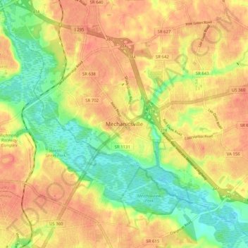 Topografische Karte Mechanicsville, Höhe, Relief